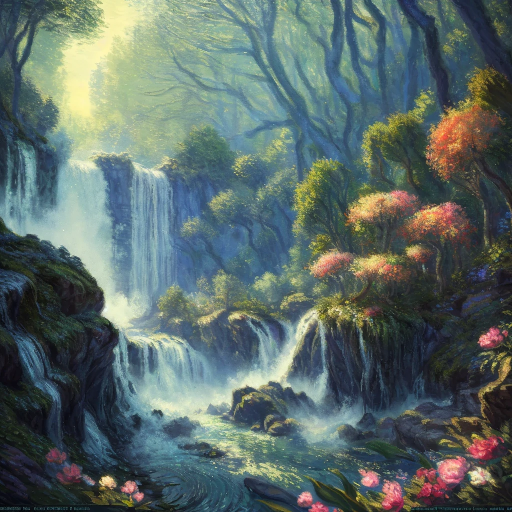 Analog style,ChromaV5,nvinkpunk,(extremely detailed CG unity 8k wallpaper),An image of a majestic river, trees on the sides, tiny waterfall, intense fog ,award winning photography, Chromatic Aberration, Detailed , HDR, Bloom, style by Monet, Pissarro, and Sisley ,trending on ArtStation, trending on CGSociety, art by midjourney