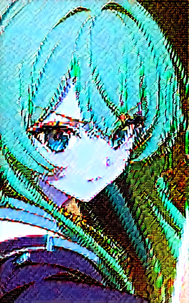 A girl with mossy hair and hazel eyes uses a sword