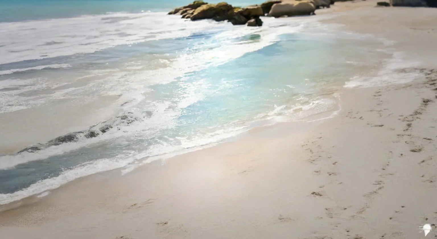 there is a beach with a few rocks and a body of water, sand and sea, seashore, magical beach, in stunning digital paint, serene beach setting, sandy colours, carribean white sand, sand swirling, highly detailed water colour 8k, highly detailed water colour 8 k, serene colors, digitally painted, soft-sanded coastlines, digital painted