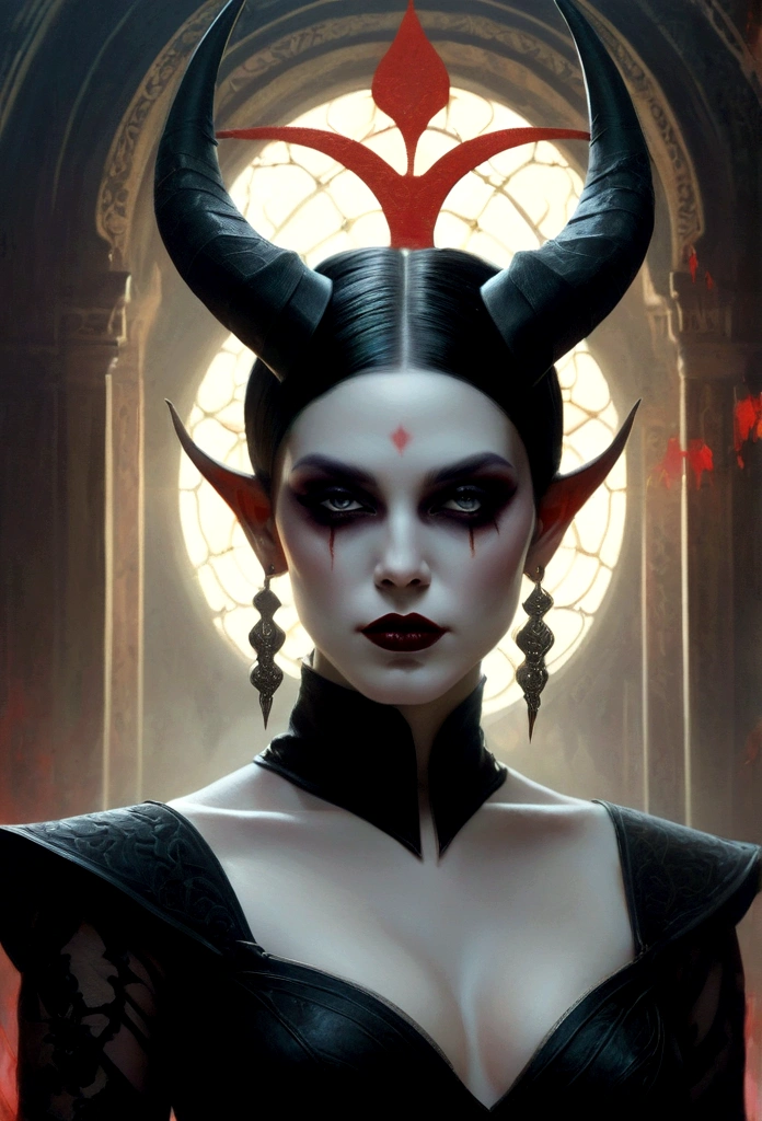 demonic woman with horns and blood on her face, an ultrafine detailed painting inspired by Art of Brom, featured on Artstation, gothic art, artgerm and tom bagshaw, tom bagshaw inspired, in style of dark fantasy art, portrait of demon girl, tom bagshaw artstyle, nude