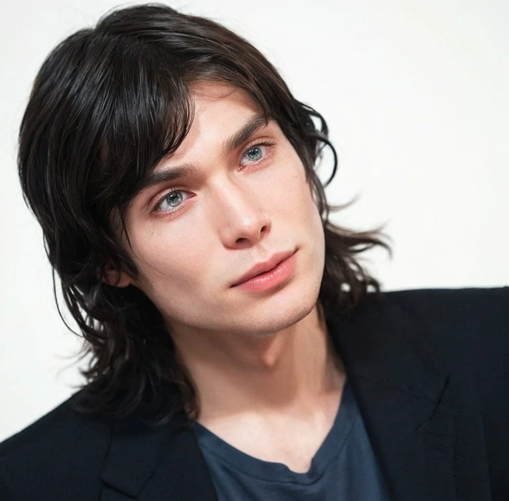 Homem de cabelo preto, Cillian Murphy, Adorable Wan with Korean face, hyung tae, Handsome androgynous prince, jovem,inspirado em Cillian Murphy