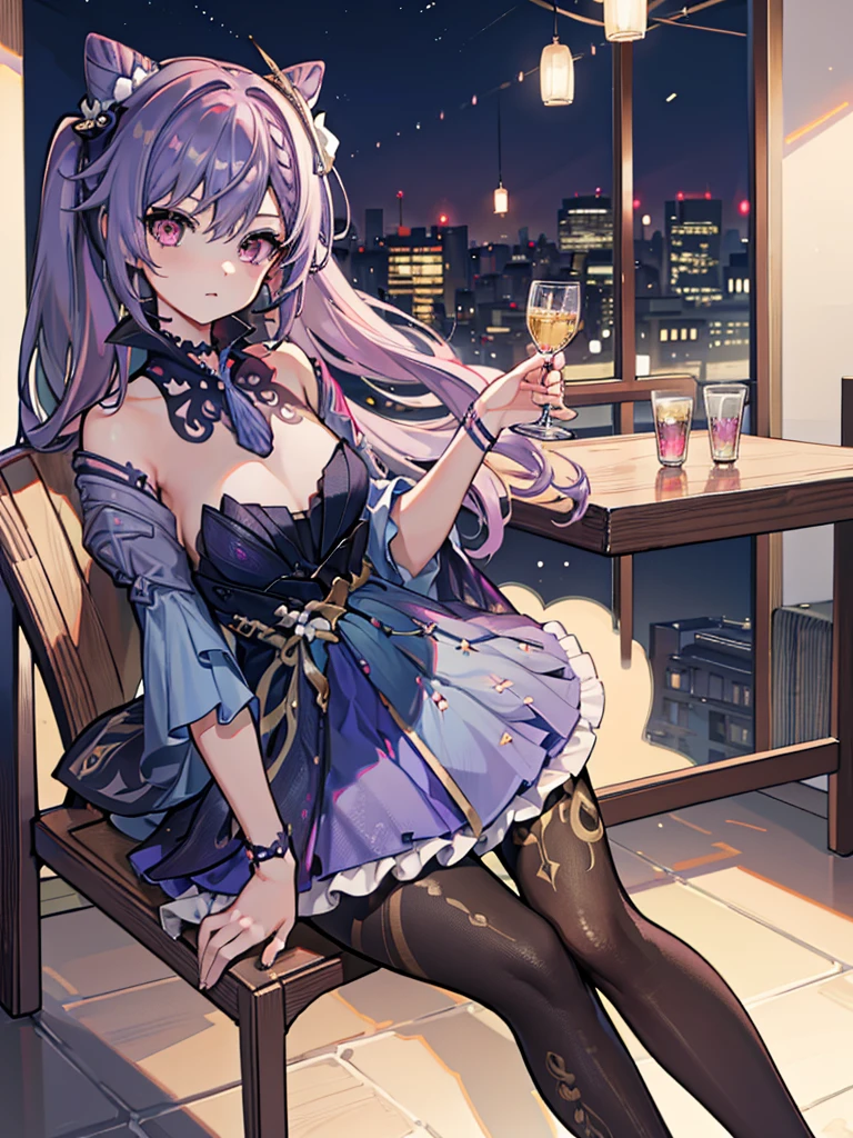 (best quality), (extremely detailed CG unity 8k wallpaper), (highly detailed), ((absurdres)), detailed beautiful eyes, pink eyes, purple hair, raccoon tail, 1girl, solo, full body, sit on chair, library,