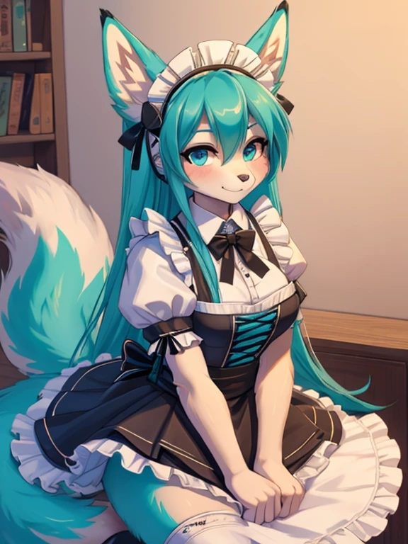 Miku Hatsune, 30 years old women, maid costume, alta definicion, orejas de kitsune, college girl
