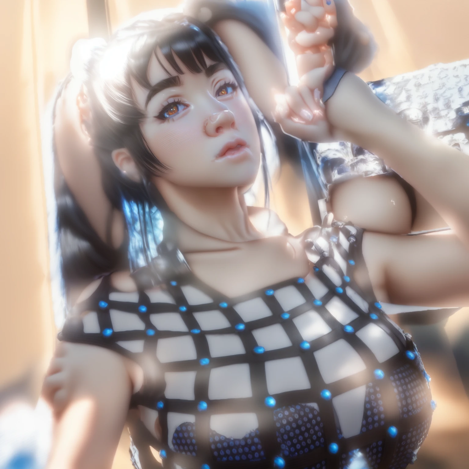 (8k, RAW photo, best quality, masterpiece:1.2), london (azur lane), fantacy_world, 1 girl, (aegyo sal:1), cute, aged down, (Jpop_idol), detailed beautiful skin, huge breasts, animal ears, black hair, cat ears, grey eyes, short hair, sad hand on own face, (photorealistic:1.8), focus_on_face, looking down, arm up, sunny milk, professional lighting, photon mapping, radiosity, physically-based rendering, daytime, outdoors,
