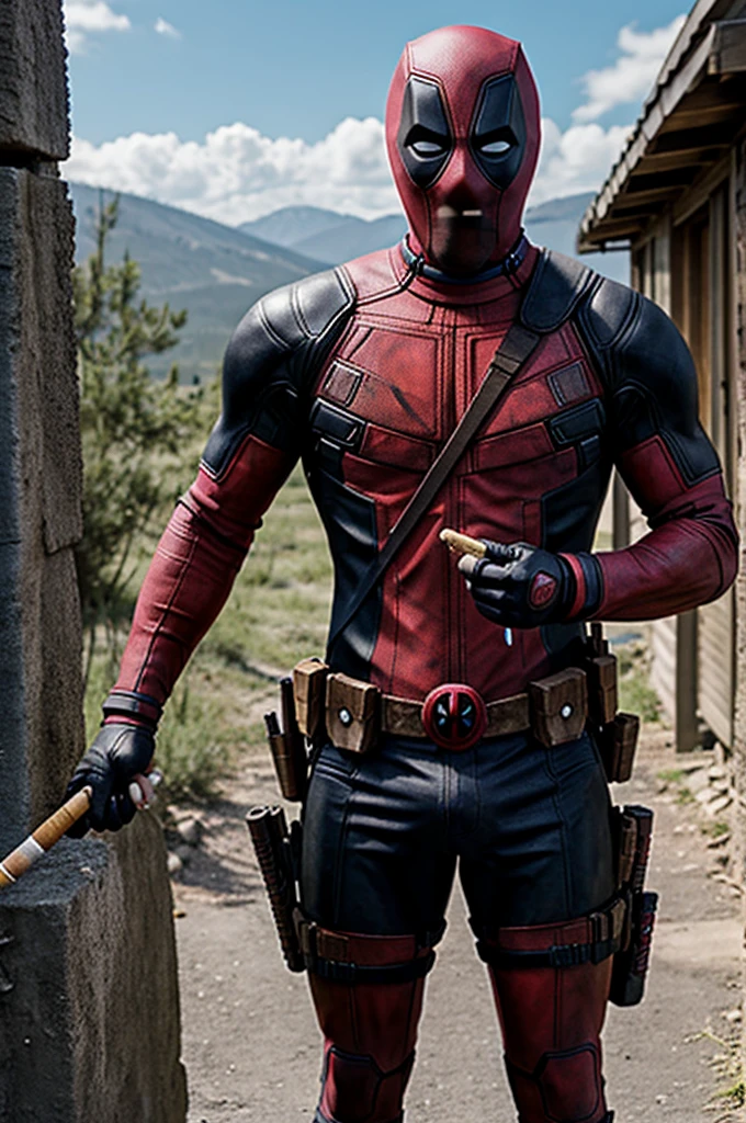 Deadpool peleando con Bob esponja por un cigarro