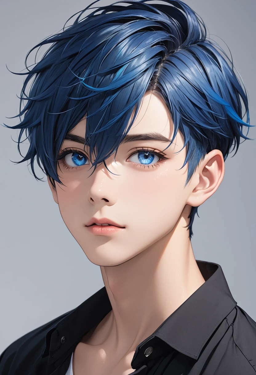 boy, very short hair, blue hair, Blue eyes