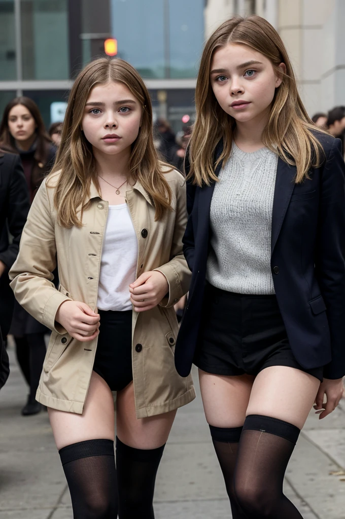 Chloë Grace Moretz and Greta Thunberg, two girls, thighhighs