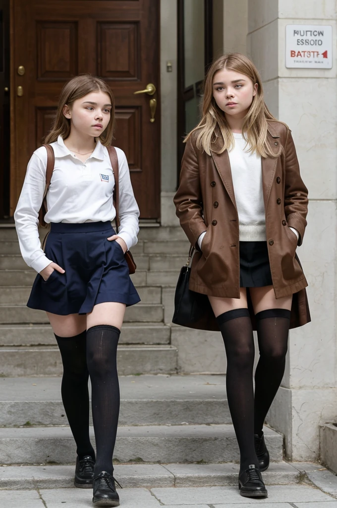 Chloë Grace Moretz and Greta Thunberg, two girls, thighhighs