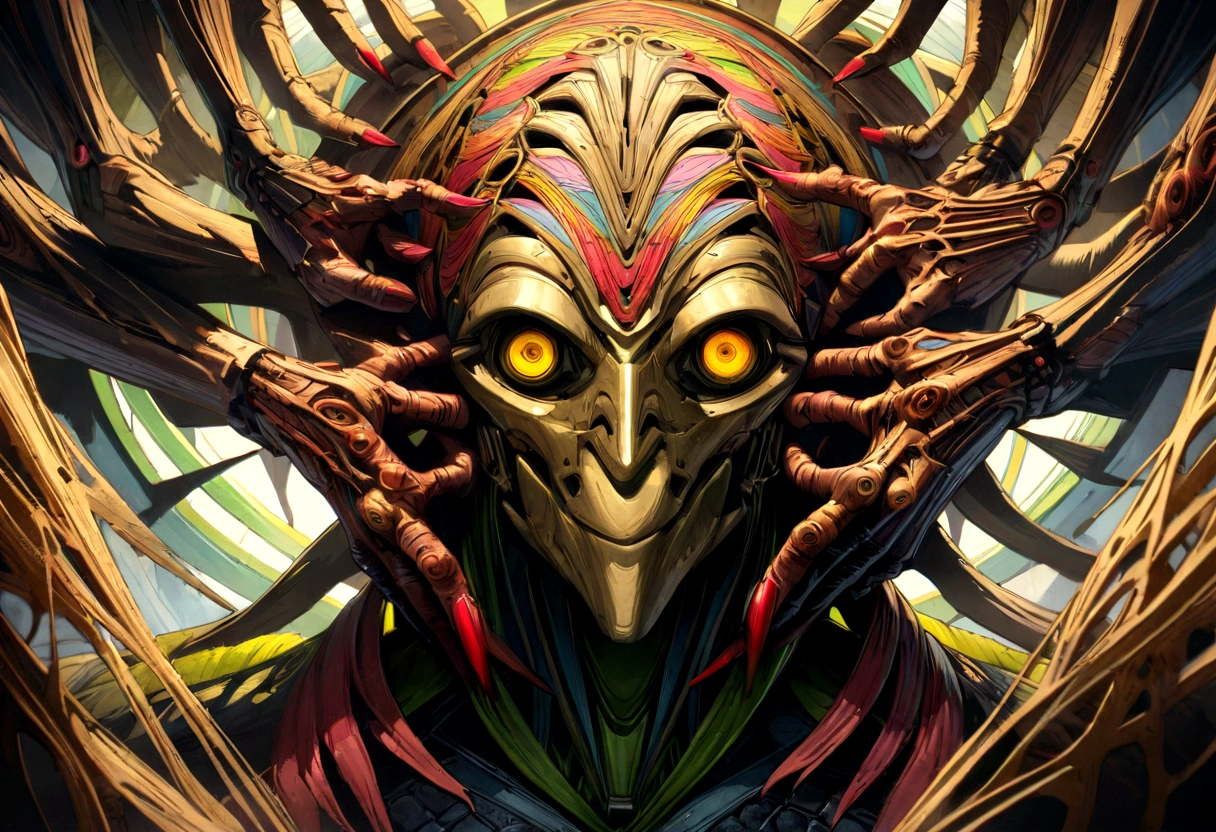 (body horror:1.4), (biomachine:1.3), (bloody:1.2), living being, (colorful:1.2), Hans Giger, many hands, (zentangle:1.2),bright yellow eyes, evil smile,
oil on matte canvas, sharp details intricate, highly detailed, digital painting, rich color, smooth, sharp focus, illustration, Unreal Engine 5, 8K, art by artgerm and greg rutkowski and alphonse mucha
(masterpiece,detailed,highres:1.2),