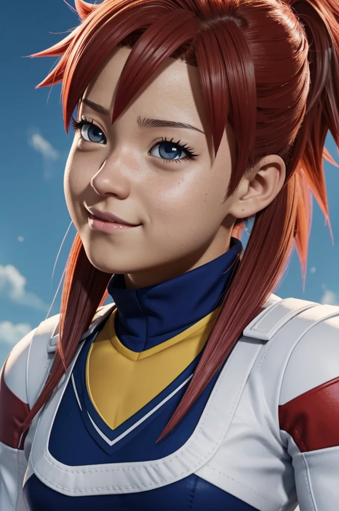 Captura de pantalla de my hero academia chica de pelo blanco, largo y lacio con el uniforme de la U.A y de fondo la clase 1.A con Shoto Todoroki apunto de besarla