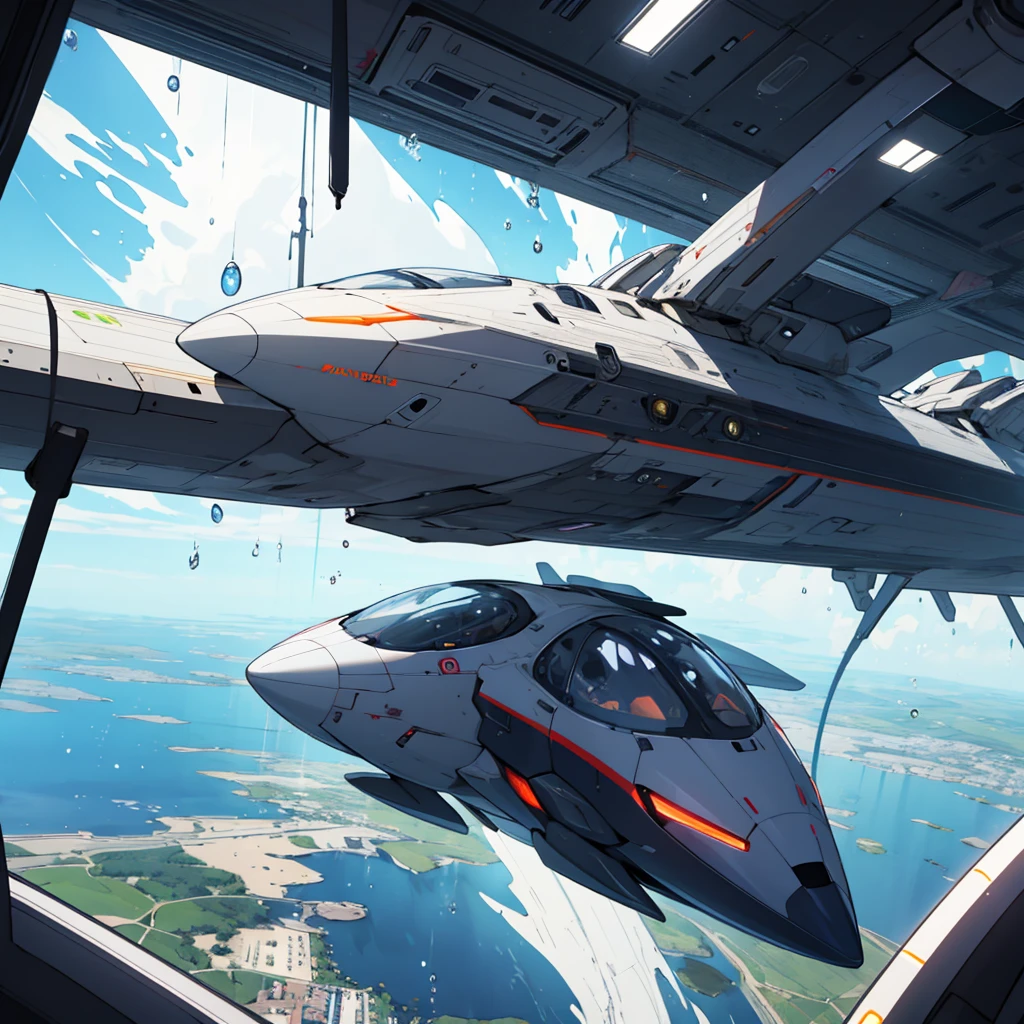 drops of water floating inside a spaceship