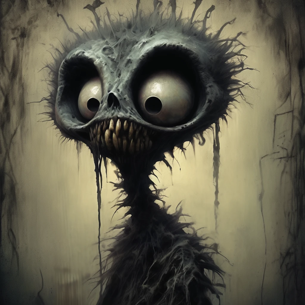 cigarette creature,Tim Burton+Brom+Henson+Ito Style meshed, hyperstylized, hyper surreal graffiti style, focus clarity, moody lighting, Best HD, High Resolution, horror fantasy 