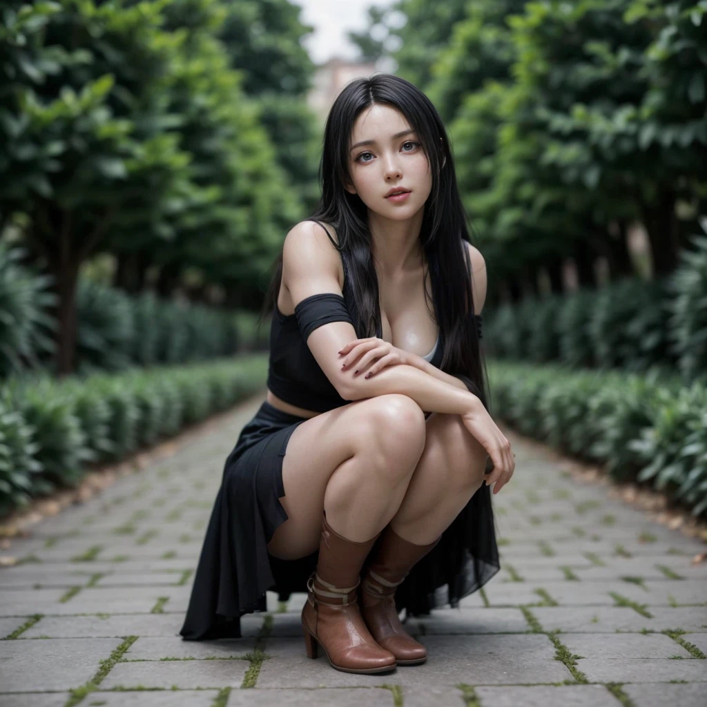 Tifa lockhart, (best quality,ultra-detailed,Realistic:1.37),beautiful detailed face,Perfect symmetry,perfectly shaped body,Perfect makeup,vivid colors,studio lighting