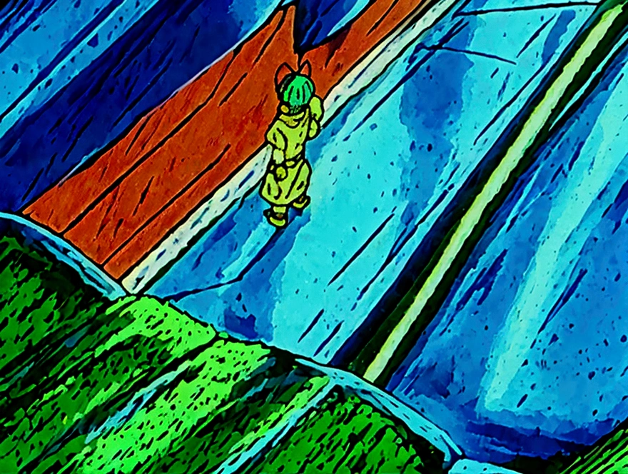 1 male, Goku from Dragon Ball Z, engaged in combat against 1 female, Bulma from Dragon Ball Z, amidst abundant electrical energy, featuring a straightforward hairstyle.