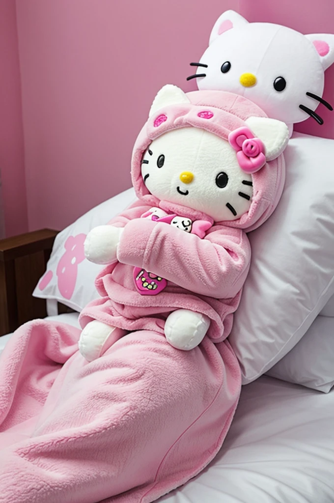 Ghost de call of duty sosteniendo un peluche de hello Kitty en sus brazos en un cuarto rosado y lleno de figuras de hello Kitty