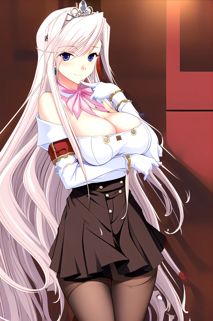 Charlotte Hazelrink/Princess Lover!, masterpiece, best quality, a sexy mature woman in fishnet stockings and a maid costume seducing poses in a dinning floor, solo, 1girl, breasts, cleavage, panties, thong, puffy sleeve shirt, apron, skirt lift, thigh-highs, skirt, clothes lift, fishnets, fishnet thigh-highs, camel toe, crotch, seductive smile,