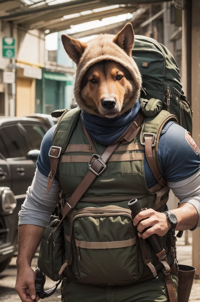 Animal porco forte e musculoso, rua com raiva, Mochila, realistic epic, foto, desaparecido, coisas complexas ao redor, fundo intrincado, encharcado, Cores Neutras, ((((hdr)))), ((((cores suaves)))), cena complexa, art station, Detalhes intrincados, vinheta
