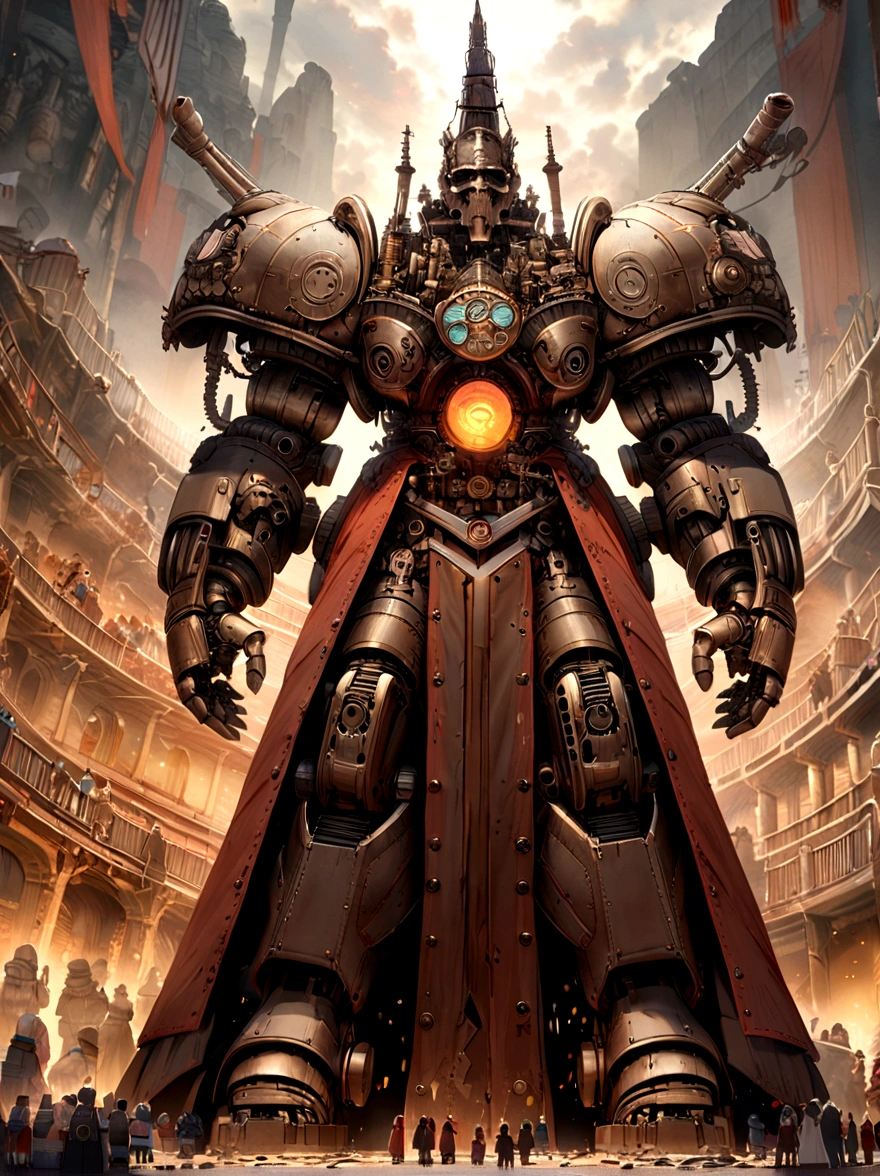 Super giant mechanical Buddha statue,Adoring crowds,In steampunk style,super-fine,8K,Works of mastereticulous mechanical depiction,OC renderer,