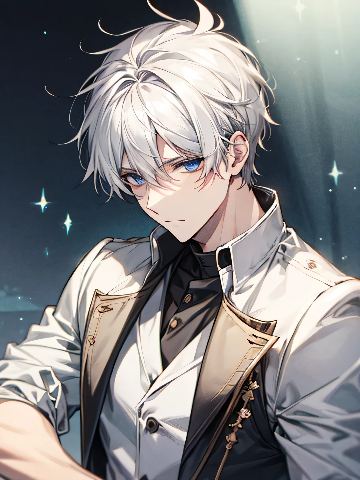 Beautiful, One, male, short hair, White hair