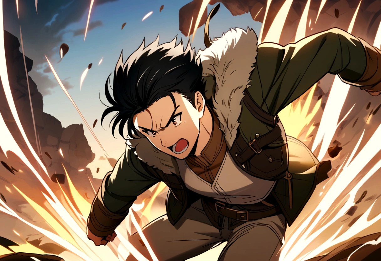 boy　Short Hair　Black Hair　anime　Adventurer　battle
