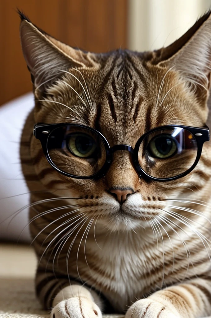 Gato con lentes en una escoba