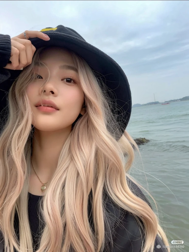 ((Obra de arte)), (melhor qualidade), (detalhado), (1 garota), cabelo rosa claro, olhos rosas claros brilhantes, Cabelo liso, vestindo um moletom preto moderno, korean girl, coreana, sardas, pintinhas, cabelos rosa, Jennie Kim