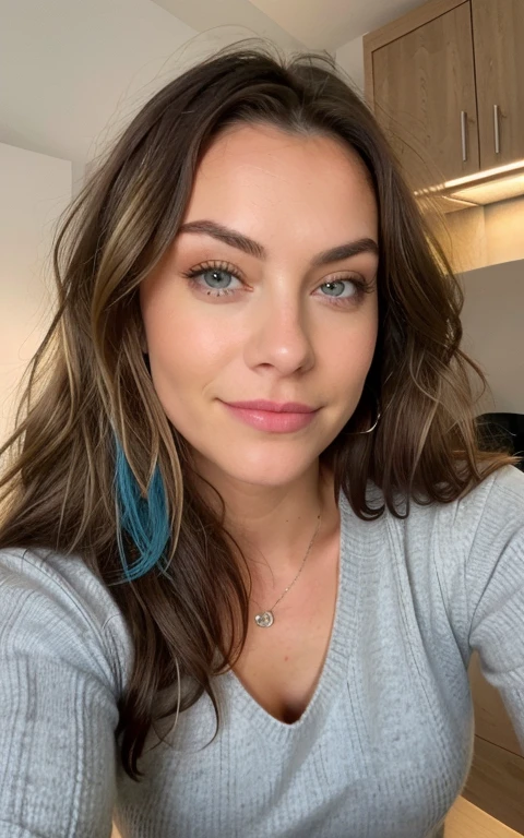 Beautiful brunette with blonde highlights,  face of Amy Lee, naked, wearing a beige sweater (22 Jahre alt, Gesicht unschuldig, Natural wavy hair, blaue Augen),Eine Flasche Craft-Bier auf dem Tisch und eine Frau ((Selfie am upper body, a happy one)), tMeisterwerk, beste-Qualit, ultradetailliert, Solo, Outside, (die Nacht), Berge, Natur, (die Sterne, Offizier) heiter, analoger Stil (Schau den Betrachter an: 1.2) (Hauttextur) (film grains: 1.3), (warmer Farbton, warmer Ton: 1.2), eine Nahaufnahme von a, Kinolicht, Seitenlicht, extra high resolution, besserer Schatten, ROH, upper body, Pullover, naked, nudes, pussy