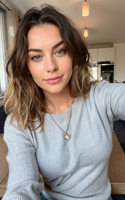 Beautiful brunette with blonde highlights, face of Amy Lee, naked, wearing a beige sweater (22 Jahre alt, Gesicht unschuldig, Natural wavy hair, blaue Augen),Eine Flasche Craft-Bier auf dem Tisch und eine Frau ((Selfie am upper body, a happy one)), tMeisterwerk, beste-Qualit, ultradetailliert, Solo, Outside, (die Nacht), Berge, Natur, (die Sterne, Offizier) heiter, analoger Stil (Schau den Betrachter an: 1.2) (Hauttextur) (film grains: 1.3), (warmer Farbton, warmer Ton: 1.2), eine Nahaufnahme von a, Kinolicht, Seitenlicht, extra high resolution, besserer Schatten, ROH, upper body, Pullover, naked, nudes, pussy