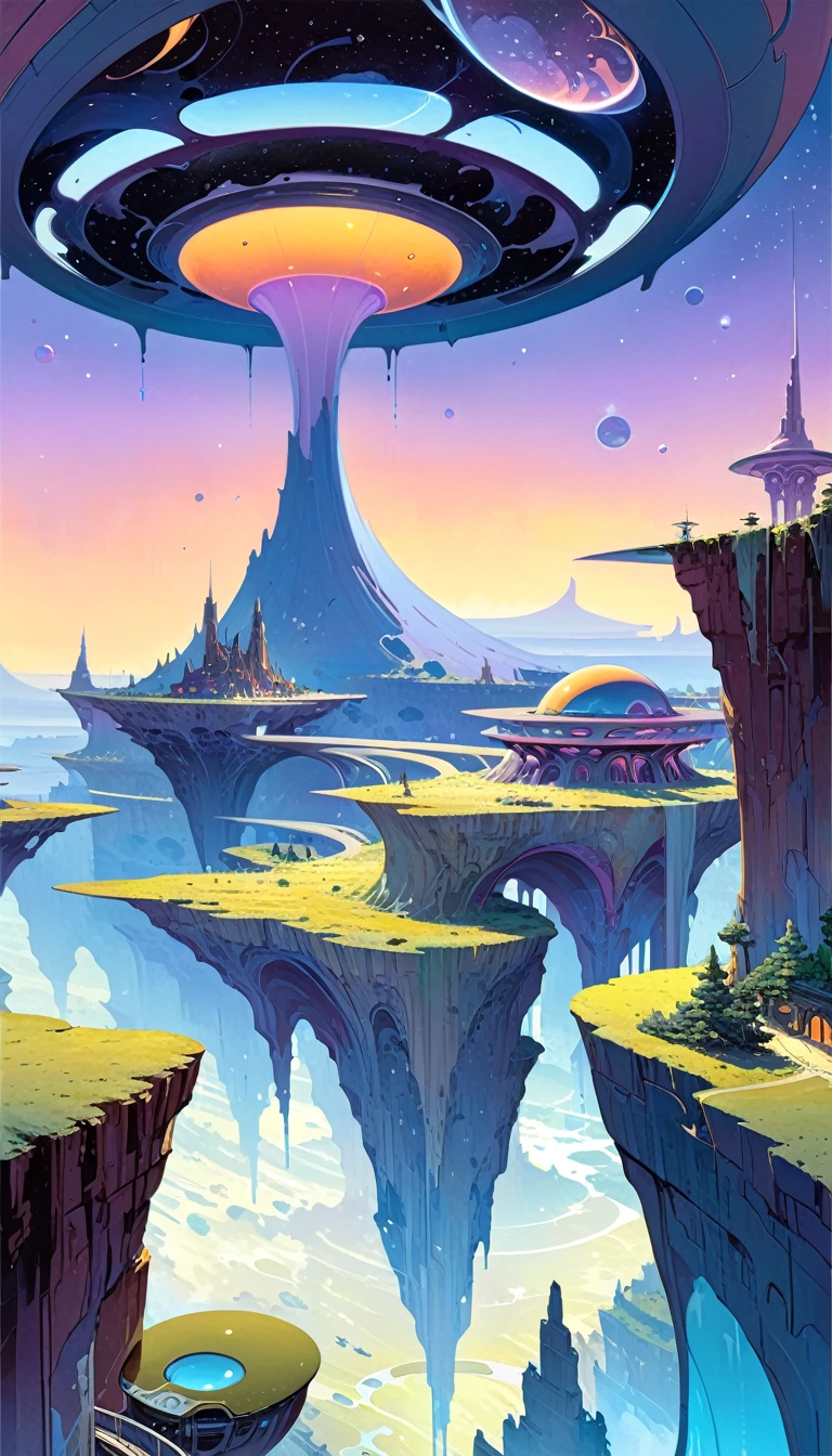 great futuristic landscape:1.5, night (inspired by art by Moebius). oil painting)