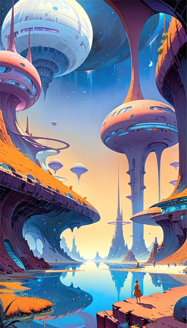 great futuristic landscape:1.5, night (inspired by art by Moebius). oil painting)
