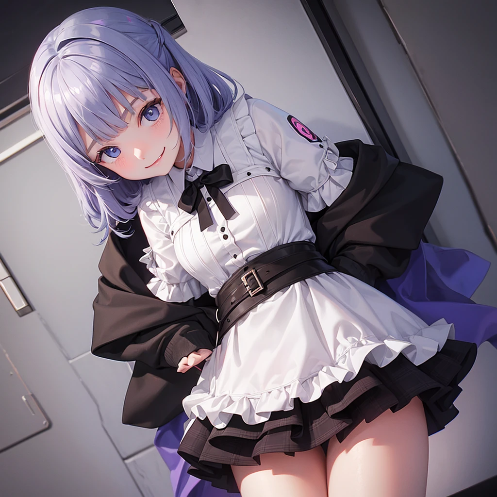 Girl looking down and doing evil smile