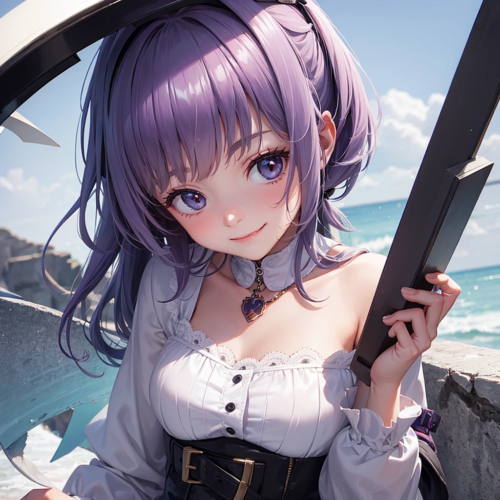 Girl looking down and doing evil smile 