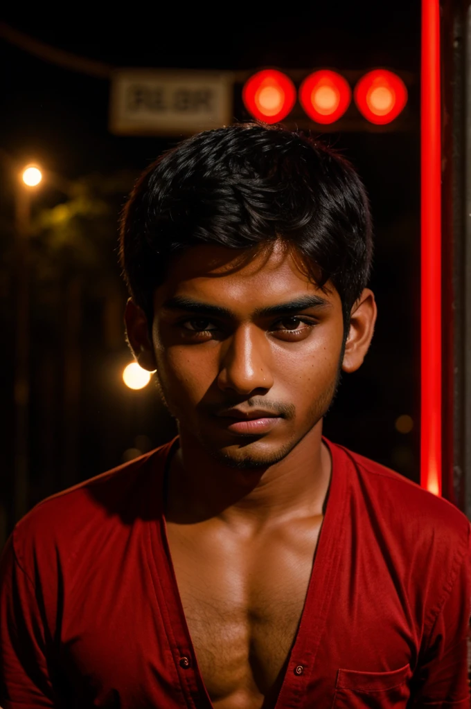 21 age Indian boy face red light in background