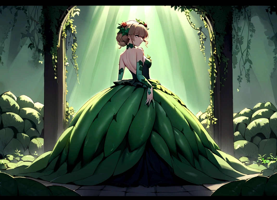 (Taylor Swift (age 25)) in the role of Poison Ivy. She has lured a lovely woman back to her green house and is in the act of seducing her. Over exposed evening dress. Helpful plant tentacles. (SFW)