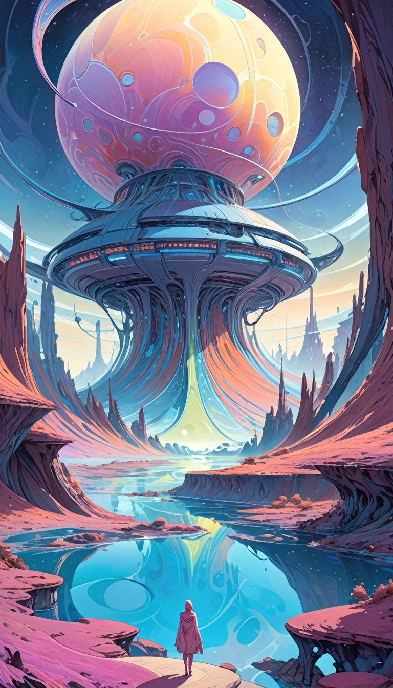 great futuristic landscape:1.5, night (inspired by art by Moebius). oil painting)