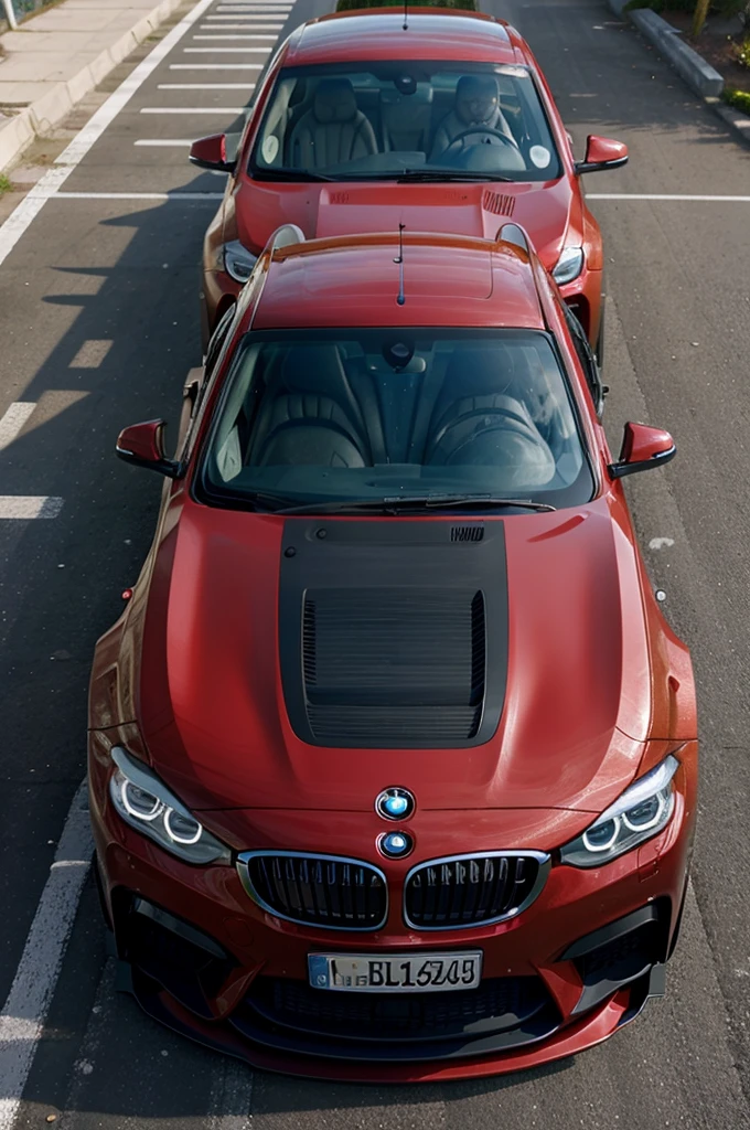 Mobil bmw , warna merah garis putih hitam, gaya sport, mewah sekali, nuansa bola