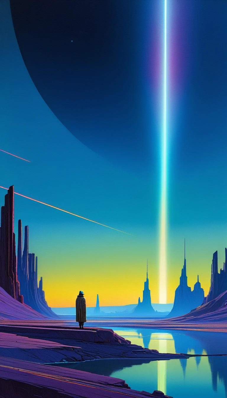 great futuristic landscape:1.5, night (inspired by art by Moebius). oil painting)