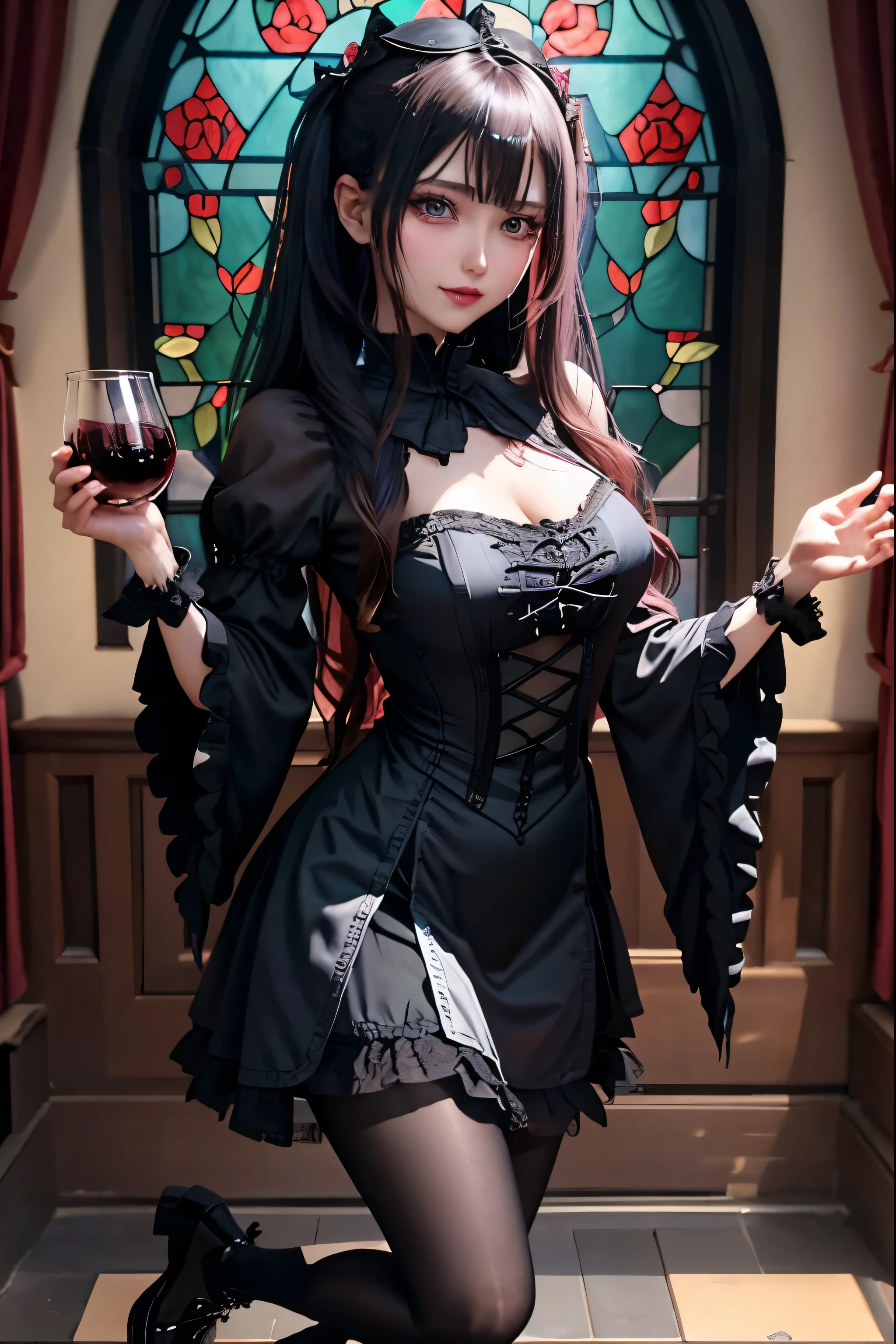 Hard Dark Gothic Makeup、Black dark eyeshadow、sad、Good skin radiance、Dark Gothicメイク、Dark smile、palace、The beauty of fragrance、24-years-old、Expression of intense sexual pleasure、Embarrassed look、Dark Gothic、Highest quality、Expression of sexual pleasure amid suffering、Drunk face、紫のMaid clotheysterious、Noble、The face of someone holding it in the toilet、sexy、Loving smile、Twin tail hair、Right blue eye, Left eye is red、Super tempting pose、Platform Heel Shoes、Heavy makeup、Gothic Lolita clothes、Silver Hair、Long Hair Straight Hair、Cute Gothic Lolita Dress、Beautiful Face、elegant features、Attractive face、Stained glass is the background、Chest glistening with sweat、The room is dark、goth long dress、Bell Sleeves、Wizard Sleeve、Decadent look、Sexually excited expression、Glossy thighs wet with water、Thighs that are wet and shiny with oil、Background of a room full of roses、sad expression、Rose Maiden、The embroidery is pink、The dress has pink embroidery.、Thigh-high socks、Knee-high socks、Gentle expression、Dark black eyeshadow、Stained glass and rose background、thighs are a little thin、Female Duo、Female couple、dark church background、Stained glass、Black metal world、Dark Castle、Dark Room、Slender body、gothic long dress、Victorian dress、Her thighs are shining with sweat、My body is wet and shiny、Lots of glitter on the thighs、sweating、My thighs are sticky from sweating、Sweat glistening on my thighs, The whole body is sweaty and shiny、I sweated a lot.、My thighs are sweaty、My thighs are wet、My thighs are shining with sweat、A lot of sweat glistening all over the body、Small breasts、upright、Are standing、Hold the wine in your right hand、Hold the lantern in your left hand、pantyhose、Dynamic Angle、