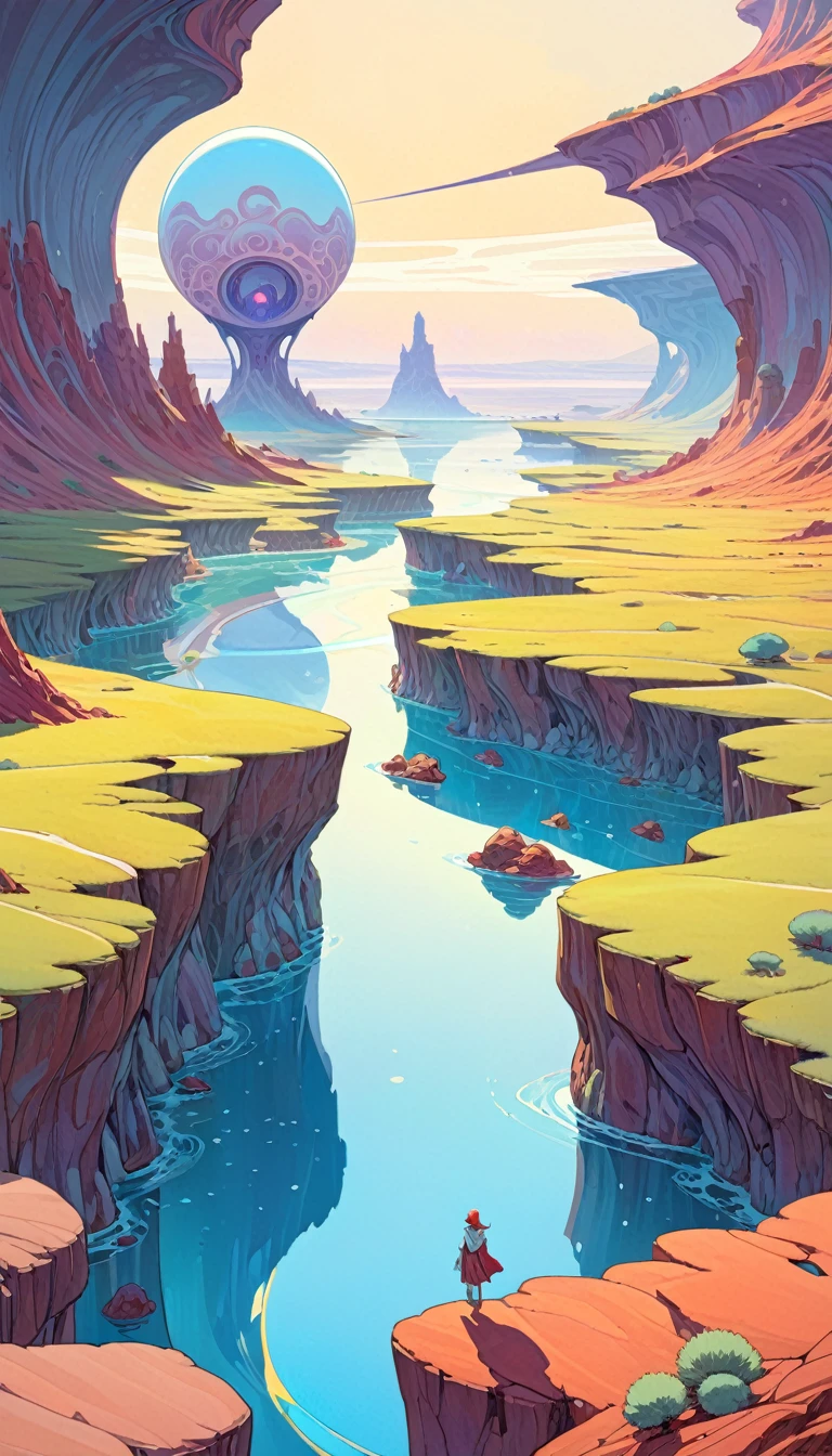 great landscape in other world:1.5 (inspired by art by Moebius). oil painting)
