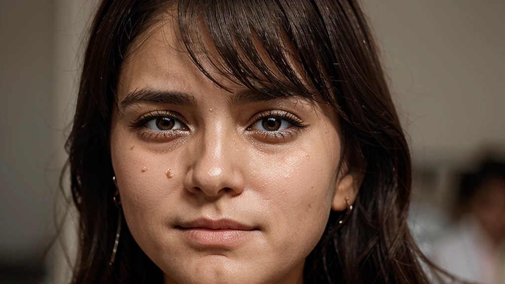  She is looking straight ahead and tears are crying on her face realista