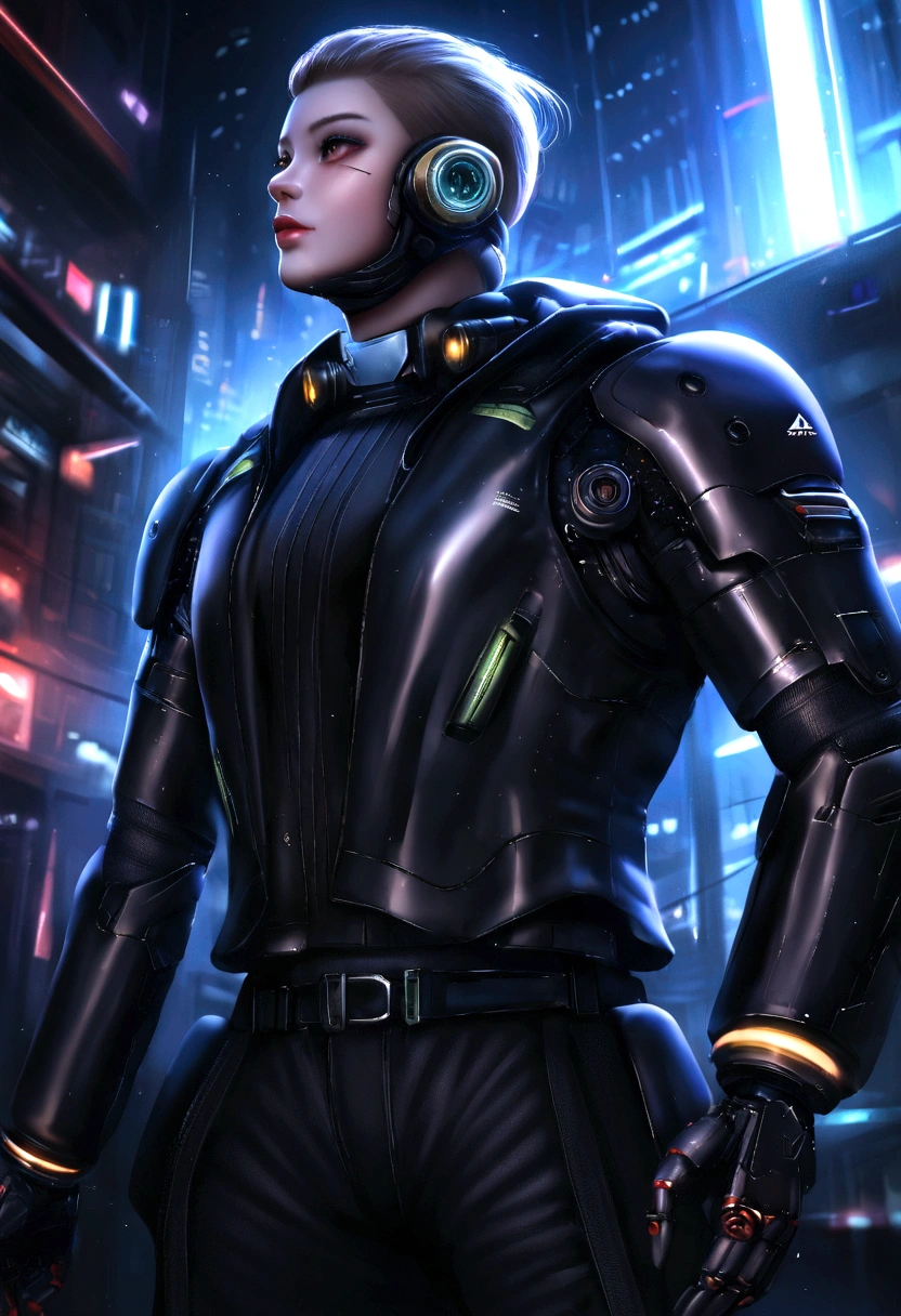 Roboto, ultrarealista, cyberpunk, fundo escuro