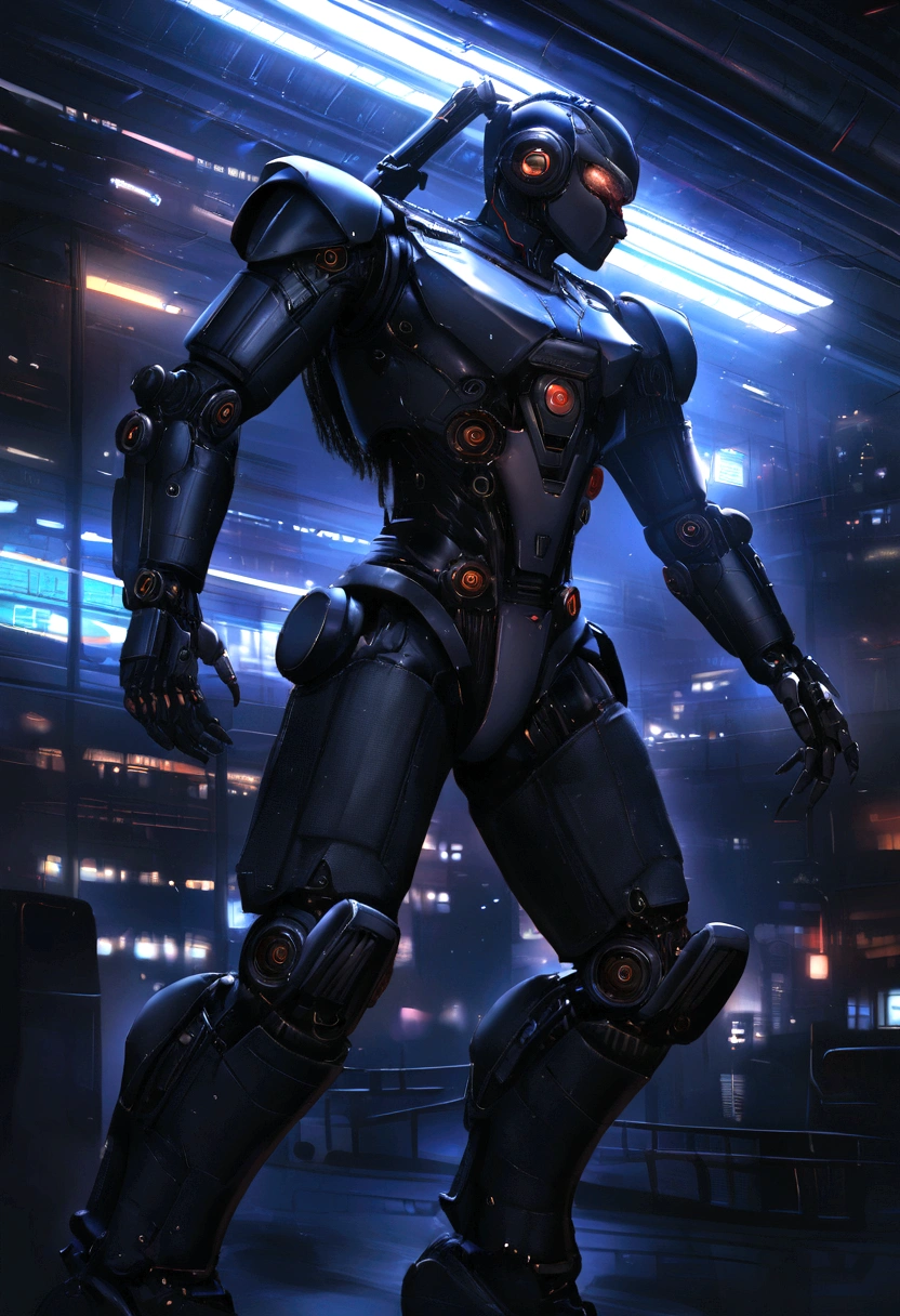 Roboto, ultrarealista, cyberpunk, fundo escuro