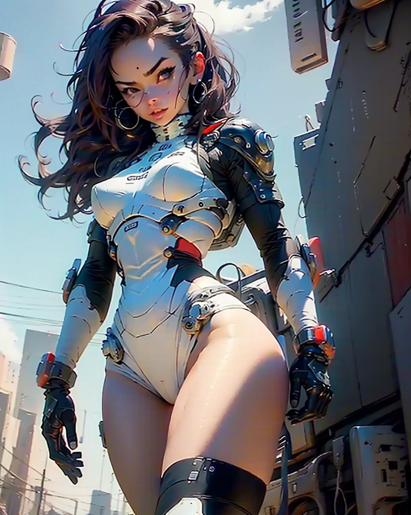 Woman body defined thick thighs cybernetic body parts, short underwear