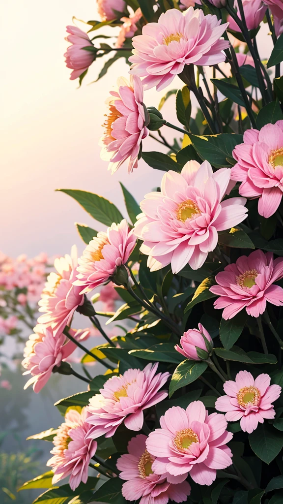Nature photo of pink flowers with sunshine. HD 4K