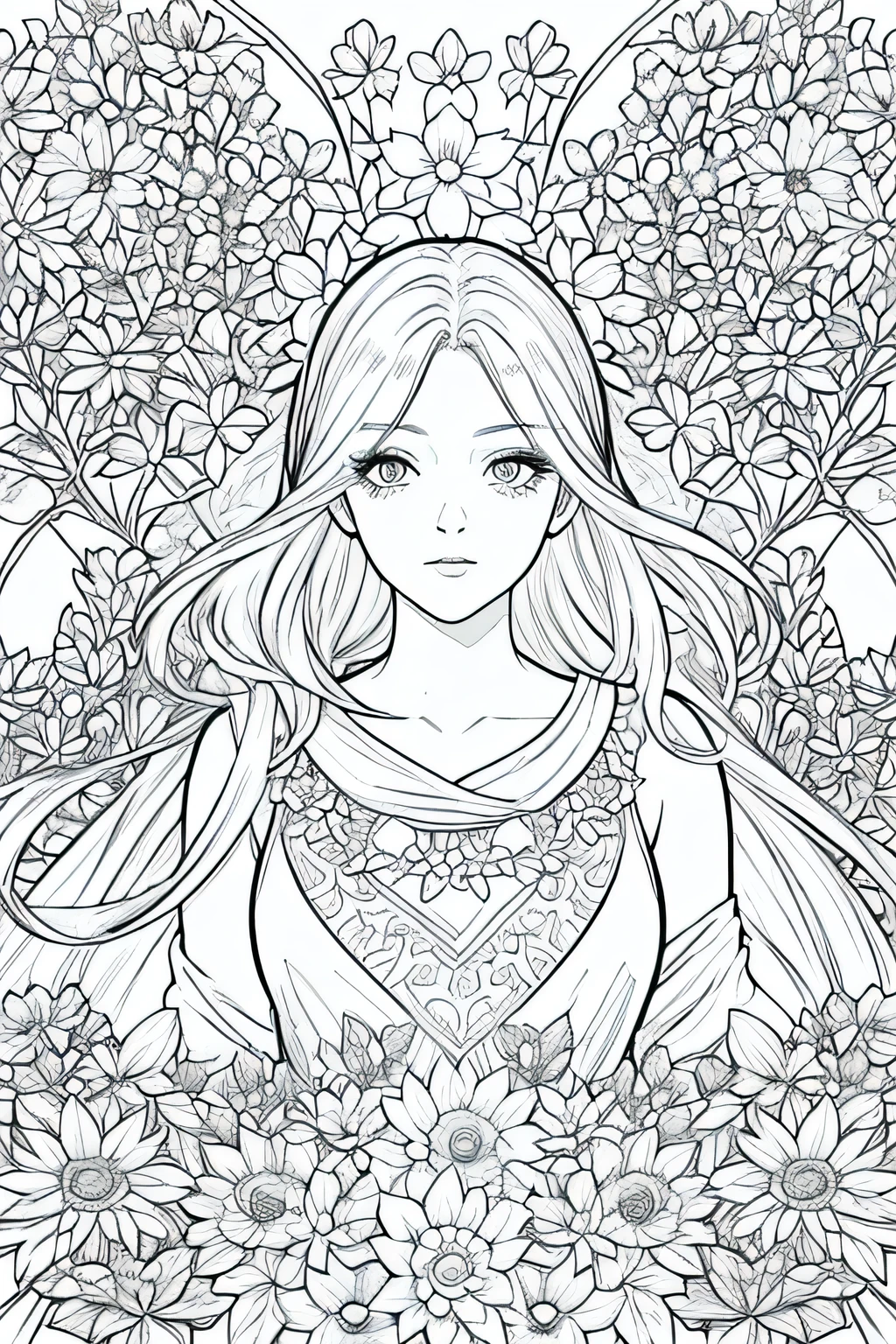 best quality, high resolution, detailed background, high contrast, A character tending to a beautiful flower garden in bloom, clean line drawings, vibrant colors
