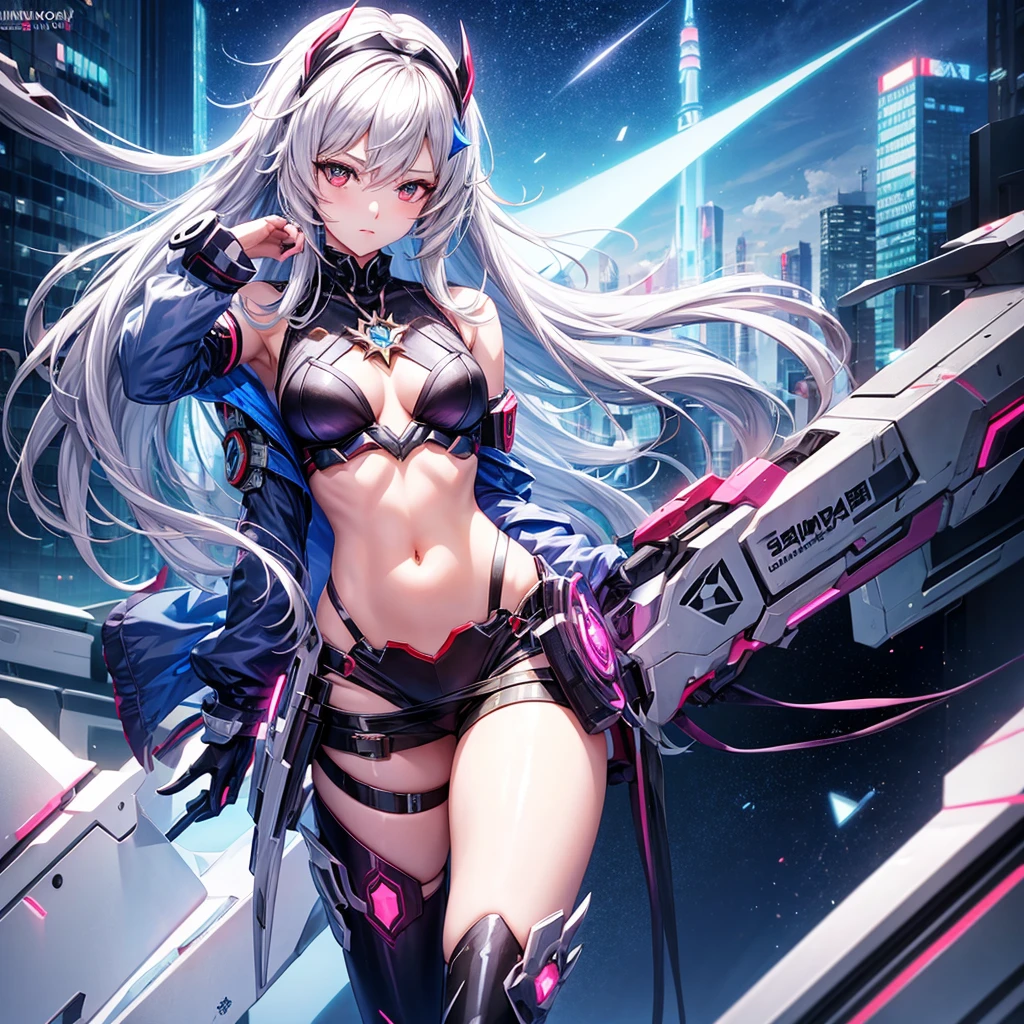 Anime girl,  honkai star rail, silverwolf, revealing cyberpunk outfit, small breasts