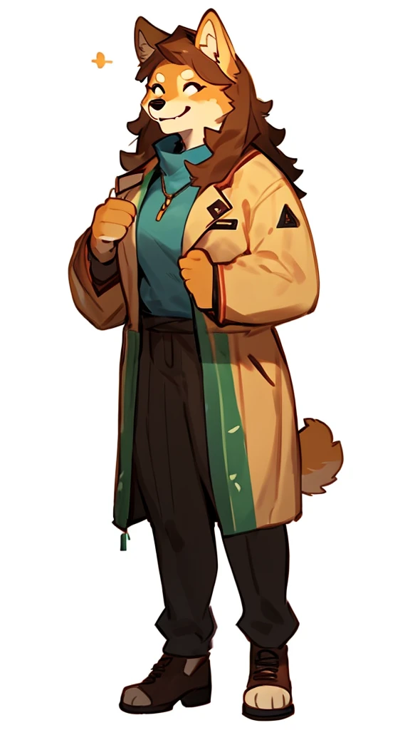 By bebebebebe, by lostgoose, by goonie-san, solo, standing, female, shiba inu, delgada , hair, smiling, happy, pricesa, ropa de la realeza full body referencia