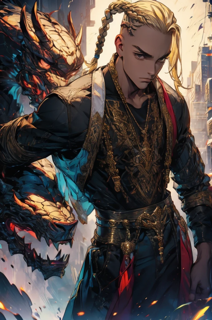 draken 1male 1men 1man
blonde hair
braided ponytail
black eyes
tattoo