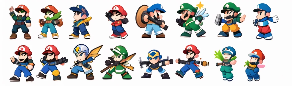 a close up of several different types of blue and green characters, Folha de sprite, Folha de sprite, Mega homem, mario Folha de sprite  walk cycle, megaman, sprites, ator 2ds, ator de videogame, ator 2d, conjunto de sprites HD de alta qualidade, super nintendo game sprite, water elves, super super dynamic dynamic pose