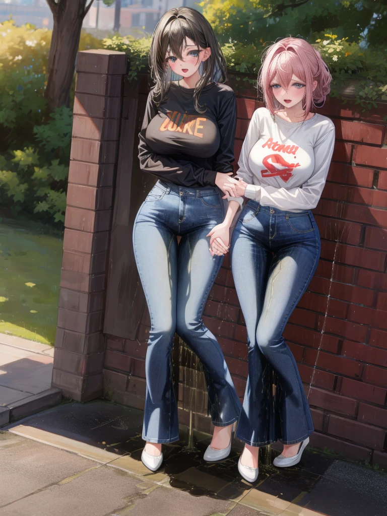 Primary school students、Pink Hair、Medium Bob、Green Eyes、Frameless Glasses、Naked with denim overalls、NSFW